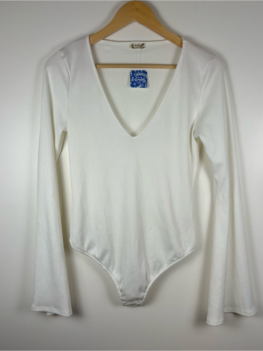 NWT Free People Intimately Charli Ivory Bodysuit Ribbed Bell Sleeve Size Medium - Picture 2 of 7